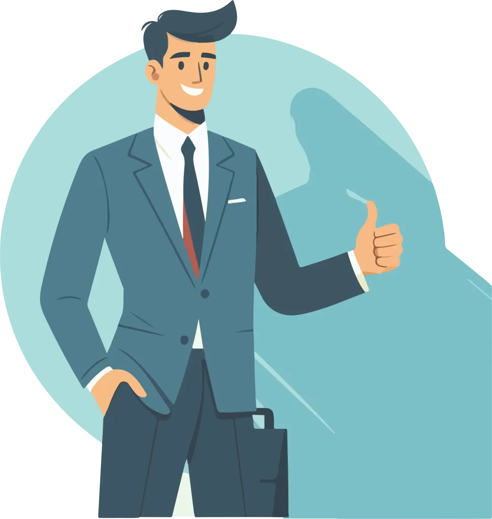 Ejecutivo sonriendo con pulgar arriba, simbolizando confianza en soluciones financieras